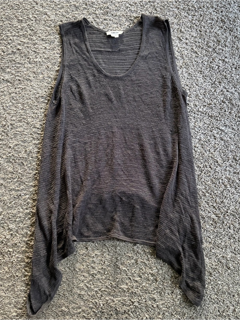 Helmut Lang Lightweight Knit Tank Linen Blend Draped Handkerchief Hem Scoop Neck